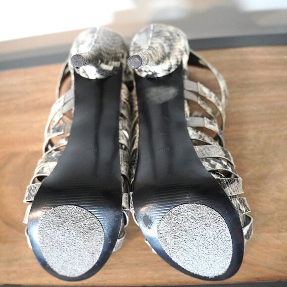 GUESS Open Toe Gladiator Snake Skin Platform Heels - Picture 5 of 9